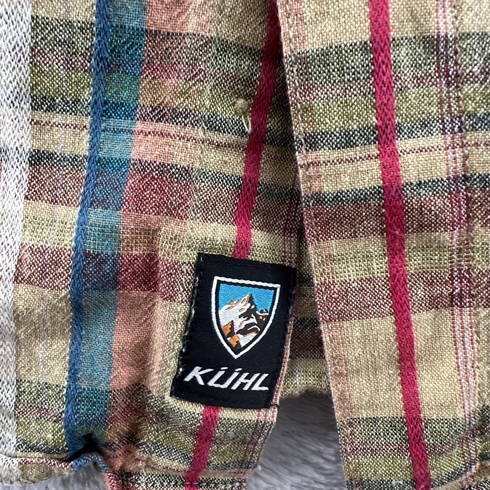 Kuhl Shirt Mens XL Karib Brown Plaid Button Up Shirt Linen/Cotton Blend - Picture 5 of 12
